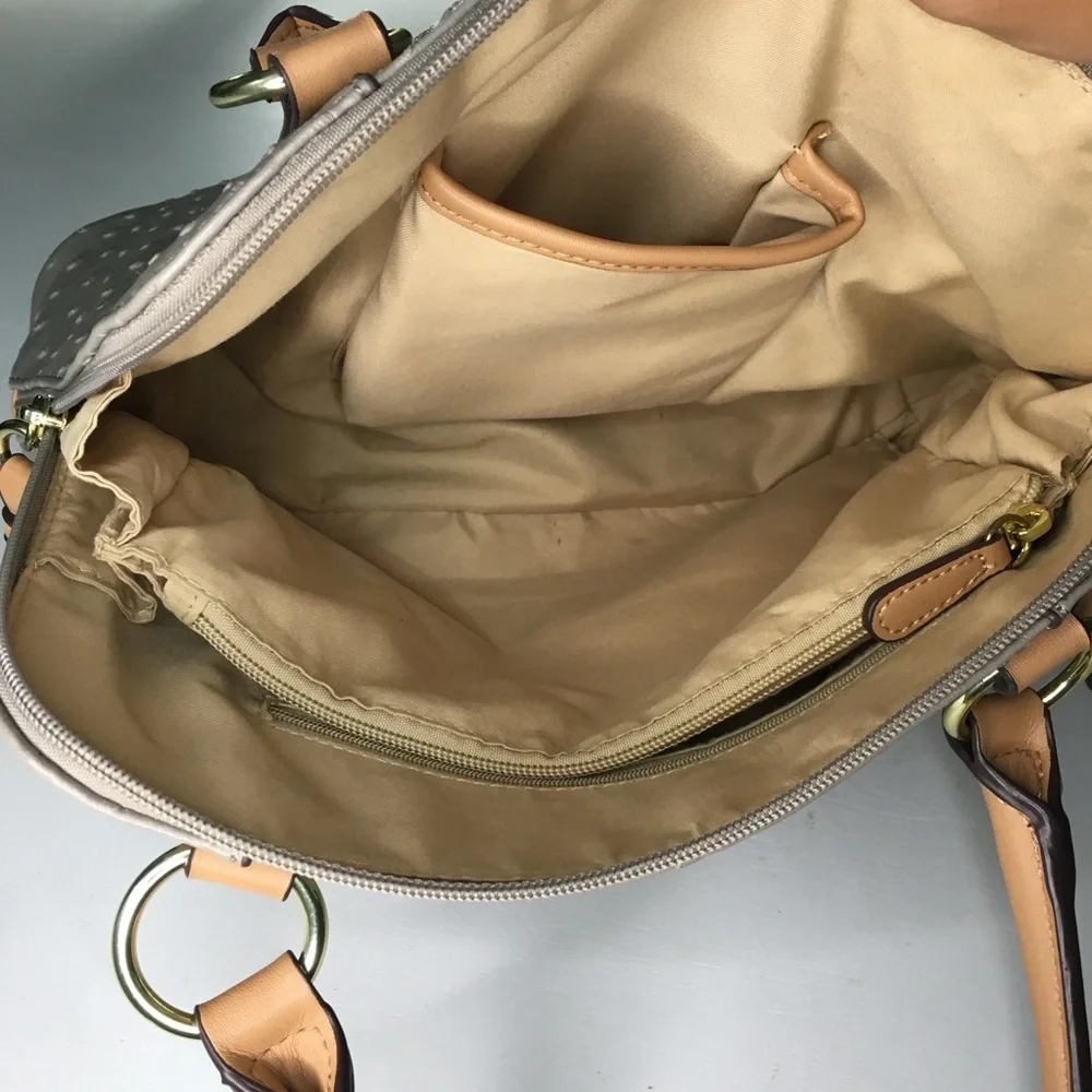 Taupe Ostrich & Tan Faux Leather Handbag